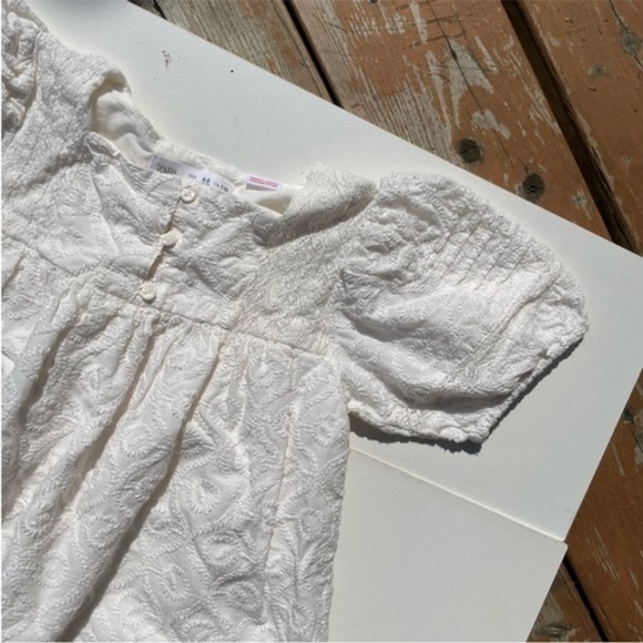 Zara Cotton Off White Puff Sleeve Baby Doll Kids Dress - Picture 7 of 13